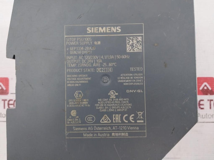 Siemens 6ep1334-2ba20 Din Rail Power Supply Sitop Psu100s Ac 120/230v Dc 24v