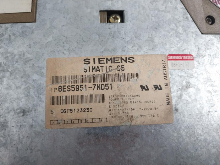 Siemens Simatic S5 6Es5 951-7Nd51 Power Supply 24V