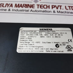 Siemens 6Se6420-2Ab17-5Aa1 Inverter 0.75Kw
