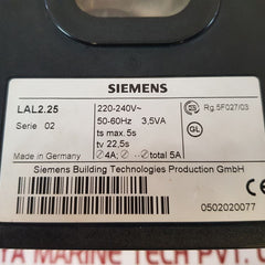 Siemens Lal2.25 Burner Program Controller Series:02 220-240V~ 50-60Hz 3,5Va