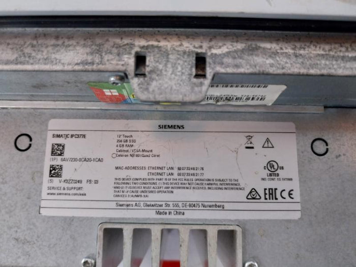 Siemens Simatic 6Av7230-0Ca20-1Ca0 Ipc377E Touch Panel Pc