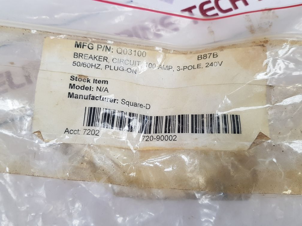 Square D Q03100 Circuit Breaker 3 Pole Unit