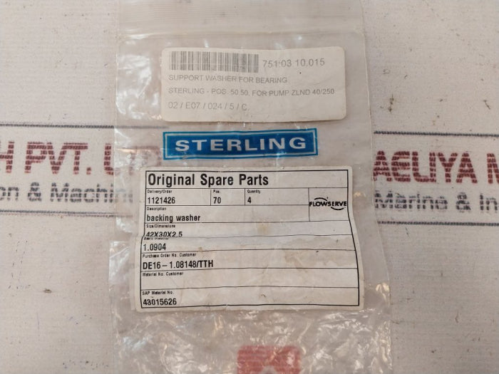 Sterling Pos 50.50 for Pump Zlnd 40/250 Backing Washer 43015626 42x30x2.5