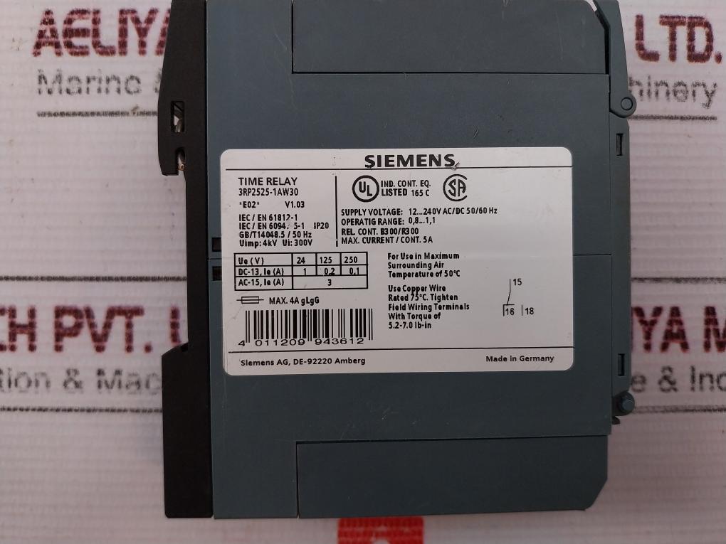 Siemens Sirius 3Rp2525-1Aw30 Time Relay 12-240V Ac/Dc 50/60Hz