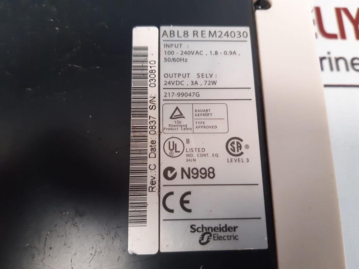 Telemecanique/Schneider Abl8Rem24030 Power Supply 24V 3A