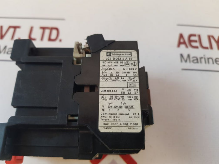 Telemecanique Lc1-d093•A65 Circuit Breaker 25A 220-240V 60Hz