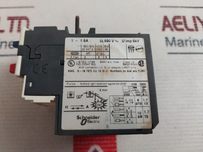 Telemecanique/Schneider Electric Lrd 06 Thermal Overload Relay 3P 690V 1-1.6 A