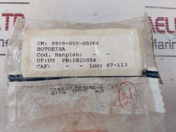 Telemecanique Zb2bs54 Red Pushbutton 9999-055-00266