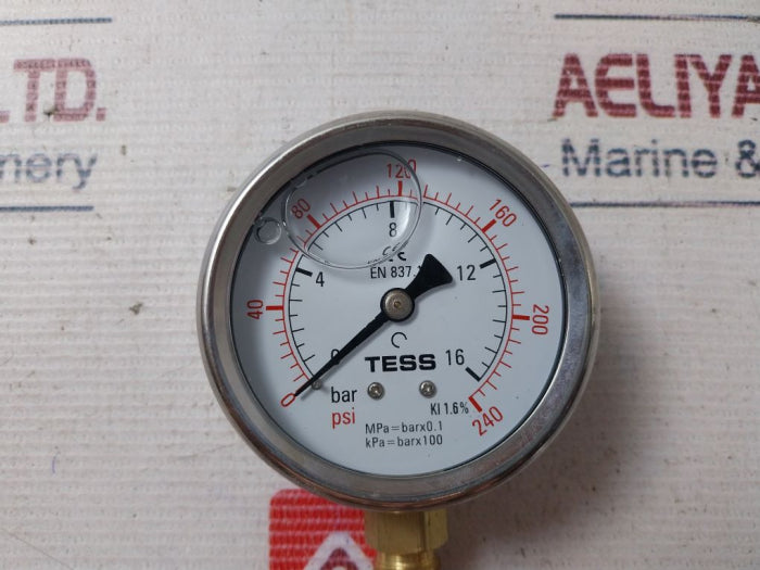 Tess 0-16 Bar Pressure Gauge 0-240 Psi