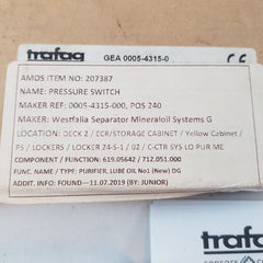 Trafag Picostat 9B4.3377 Pressure Switch 250V Ac 6(1)A