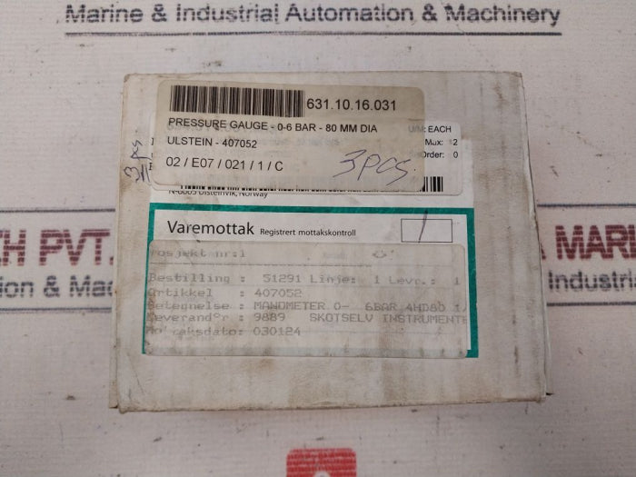 Ulstein 0-6 Bar Pressure Gauge 80 Mm Dia