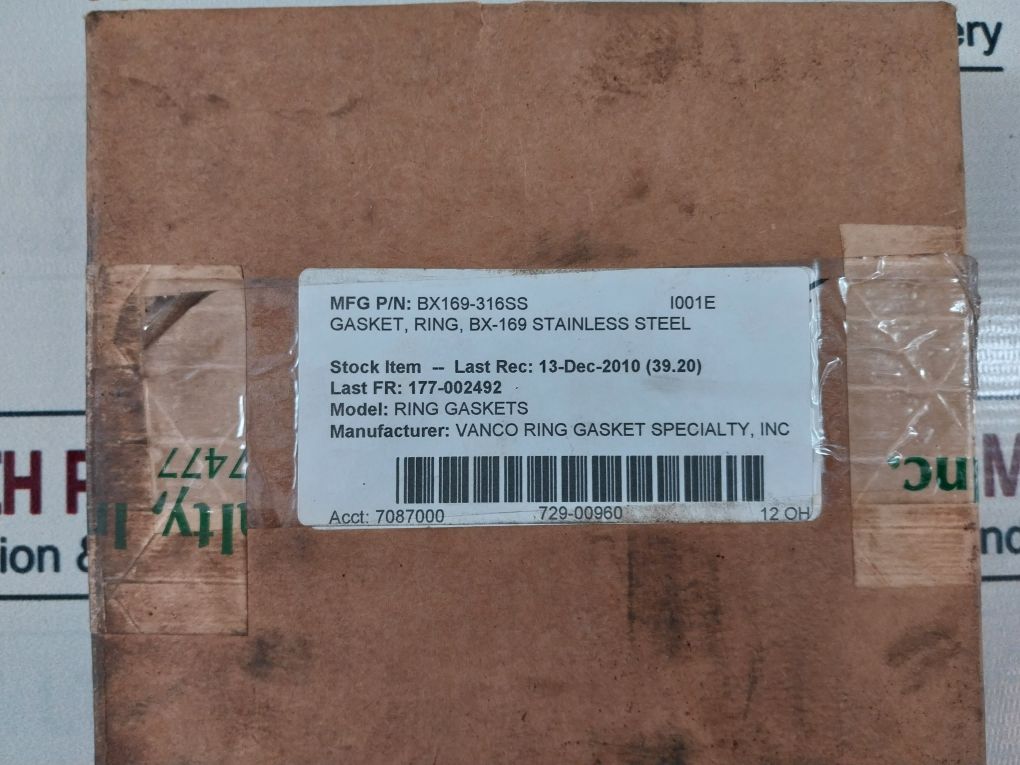 Vanco 6A0003 BX169-S316-4 Gasket Ring BX-169 Stainless Steel BX169-316SS