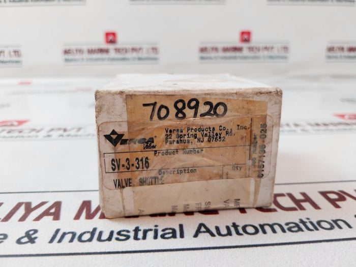 Versa Sv-3-316 3-way Air/hydraulic 1/4in Shuttle Valve 708920
