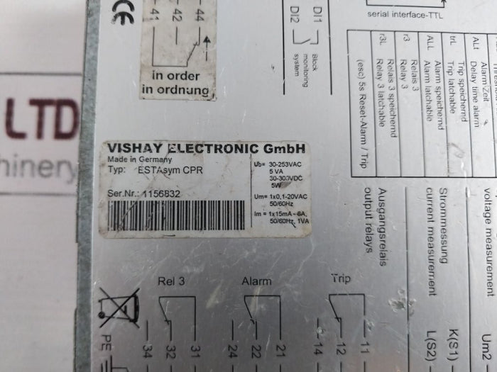 Vishay Esta Sym Cpr Unbalance-protection Relay 50-60Hz