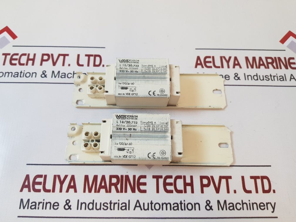 Lot of 2X Vossloh schwabe l18/20.722 Ballast VDE 0712 TIS 23-2521 230V- 50HZ