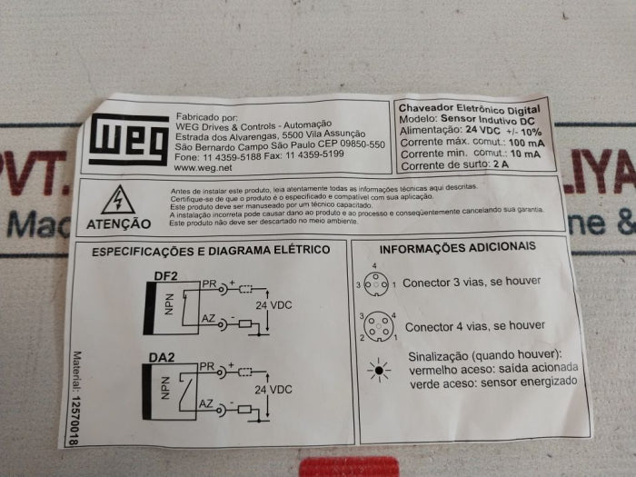 Weg Sl5-25R1Pdf2 Dc Inductive Sensor 2A 24 Vdc 100Ma