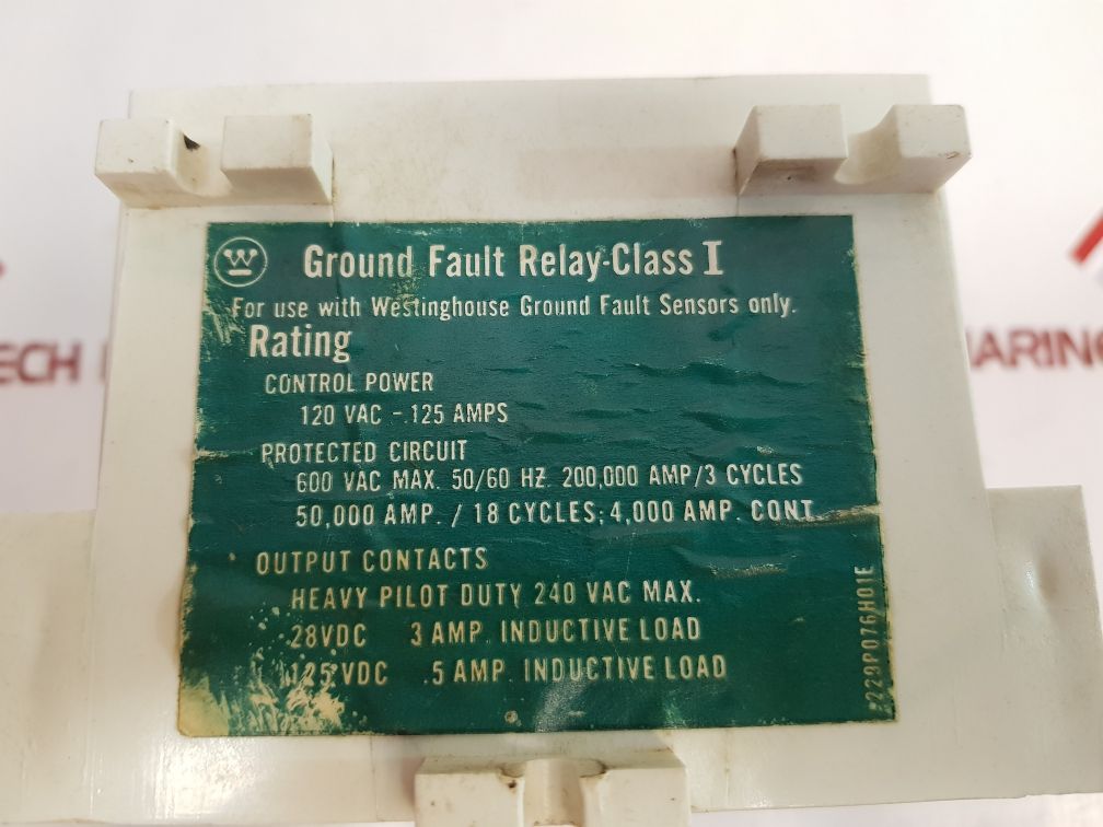 Westinghouse 255p156h06c ground fault relay 120 vac-125 amps