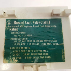 Westinghouse 255p156h06c ground fault relay 120 vac-125 amps