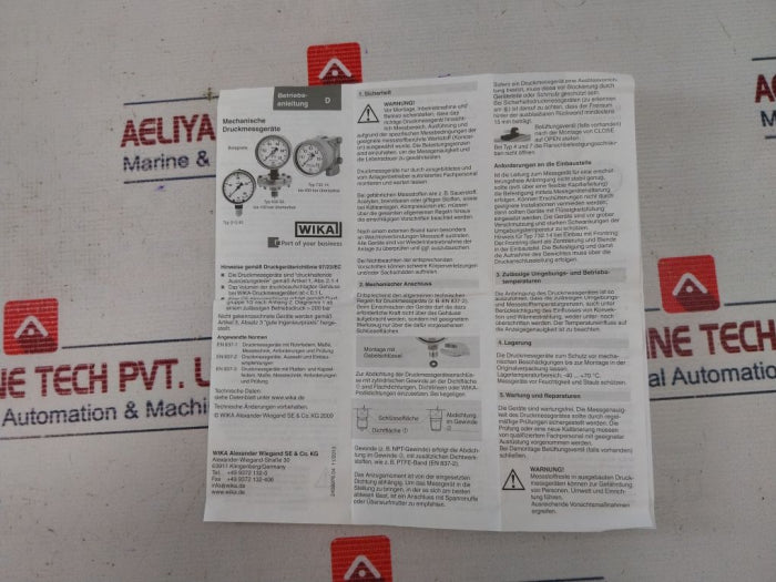 Wika 0-6 Bar Mechanical Pressure Gauges