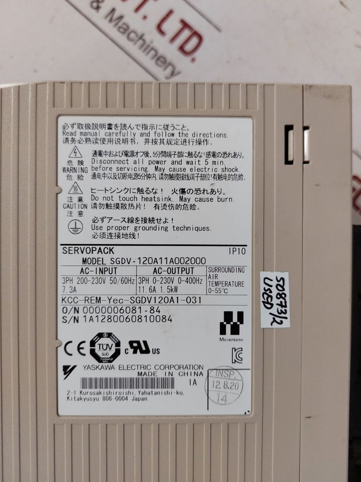 Yaskawa Sgdv-120A11A002000 Servopack Servo Driver