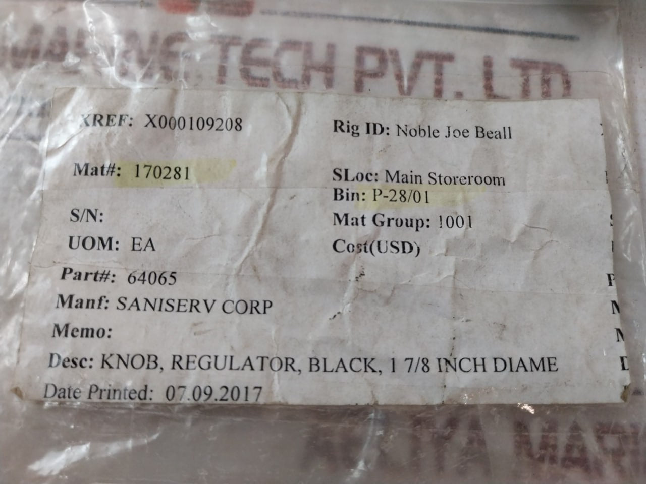 Lot Of 4X Saniserv 64065 Plastic Knob