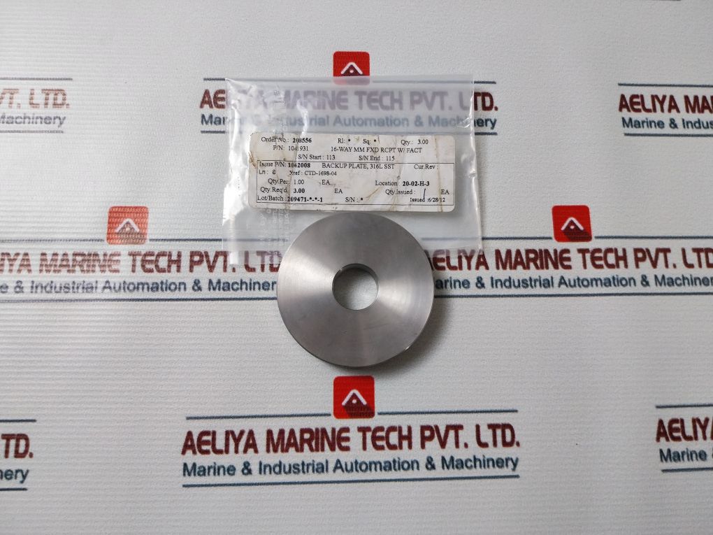 1041931 Backup Plate 316L Sst 1042008
