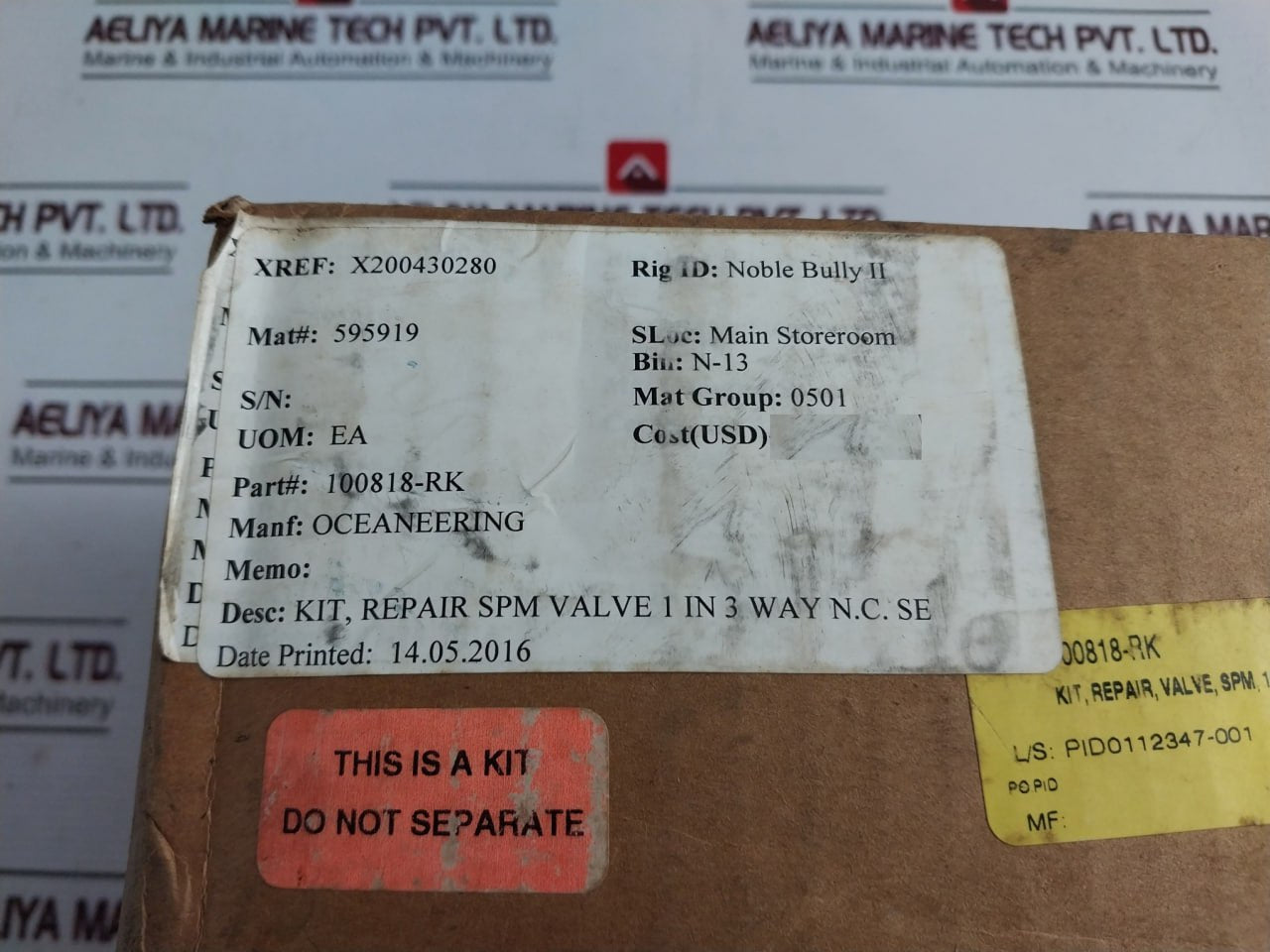 Oceaneering 100818-rk Valve Repair Kit Tp018 N4115 B011