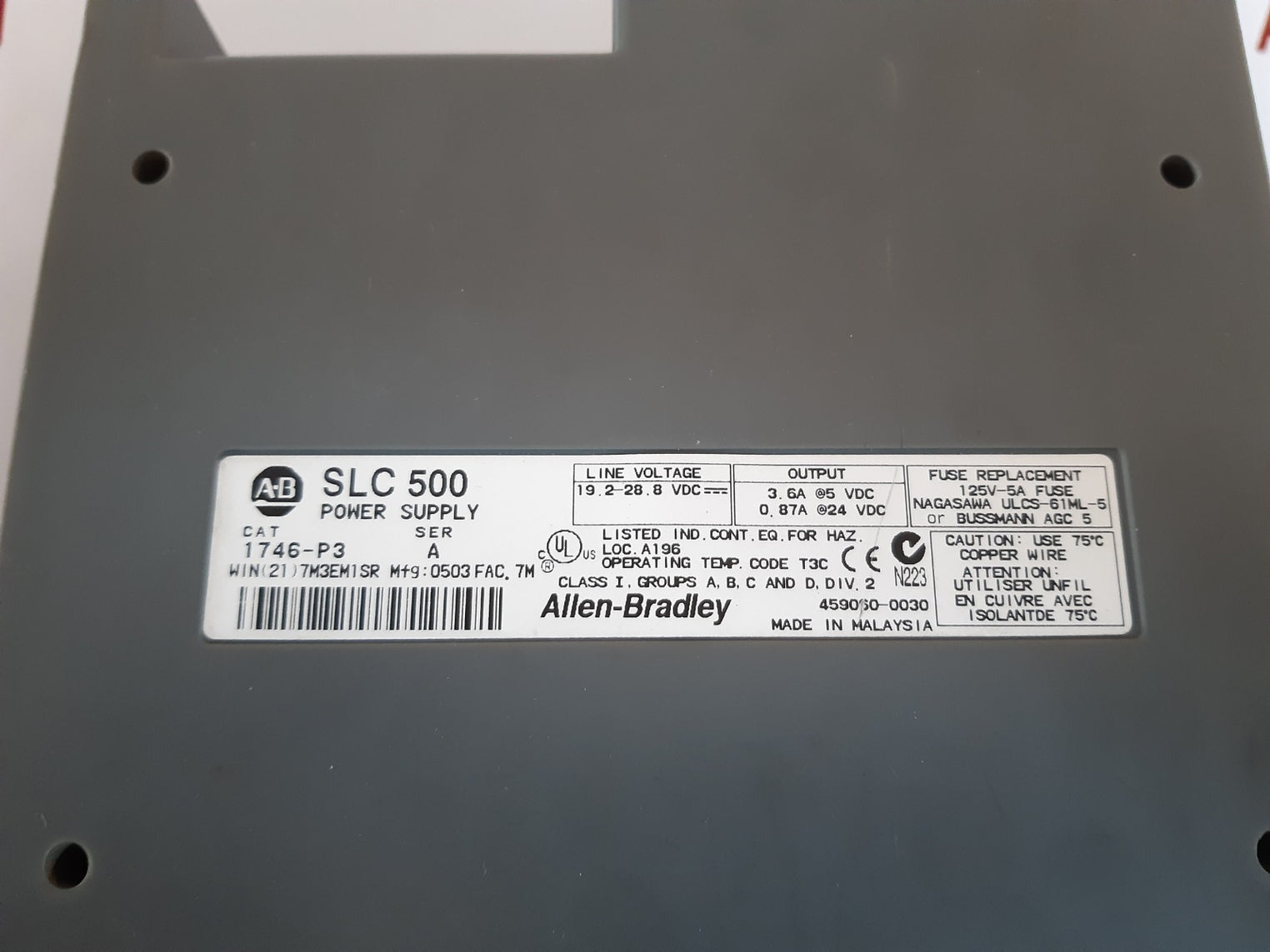 Allen-bradley 1746-p3 ser.a slc 500 power supply 