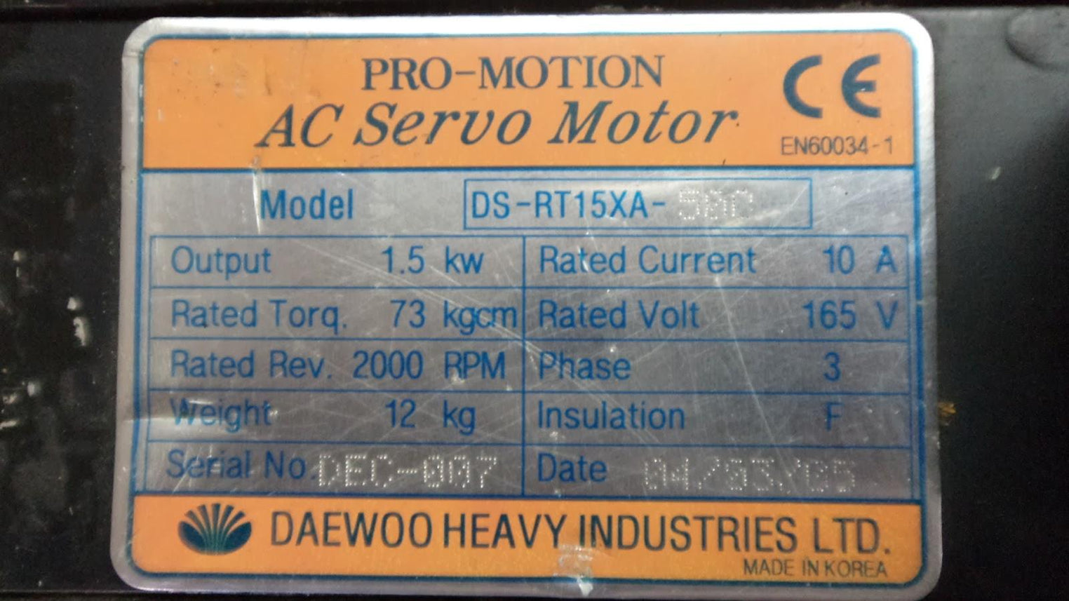 DAEWOO DS RT15XA 500 AC SERVO MOTOR