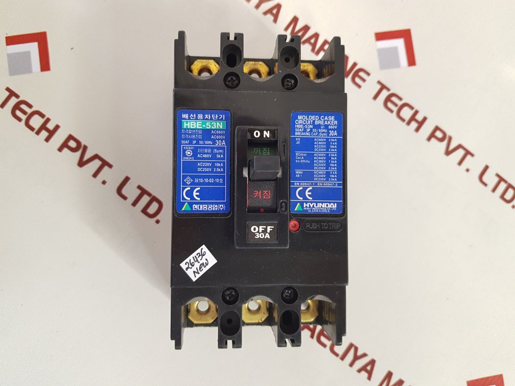 Hyundai hbe-53n molded case circuit breaker 30a