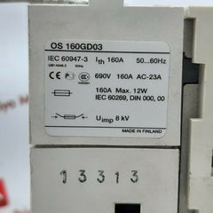 Abb os 160gd03 disconnect switch with fuse cooper bussmann