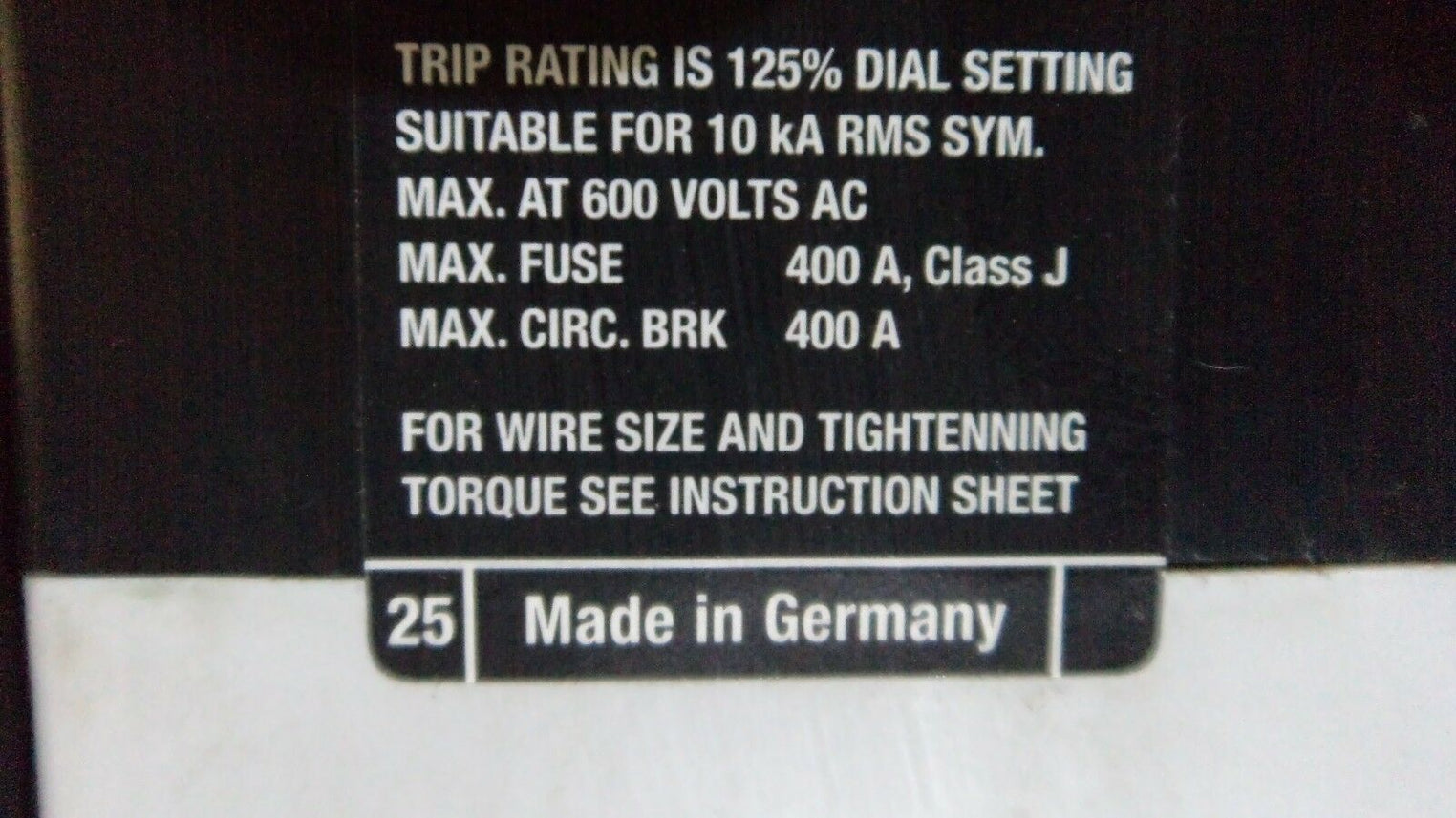 MOELLER Z5 100 FF250 MOTOR OVERLOAD RELAY