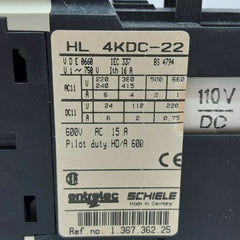 Entrelec Schiele Hl4Kdc-22 Control Relay