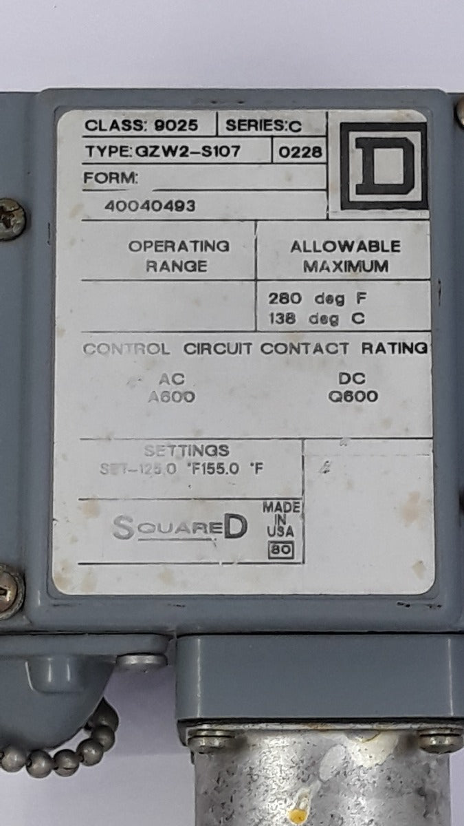 Square-d Gzw2-s107 Series C Pressure Switch