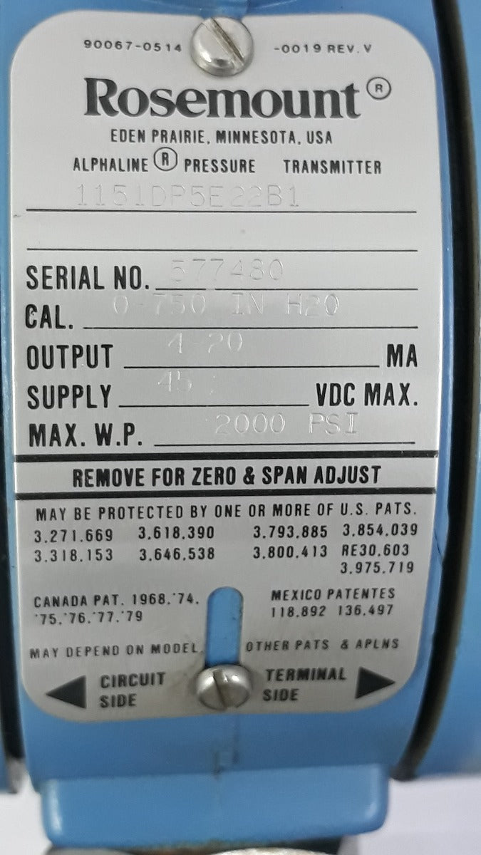 Rosemount 1151dp5e22b1 pressure transmitter 2000psi