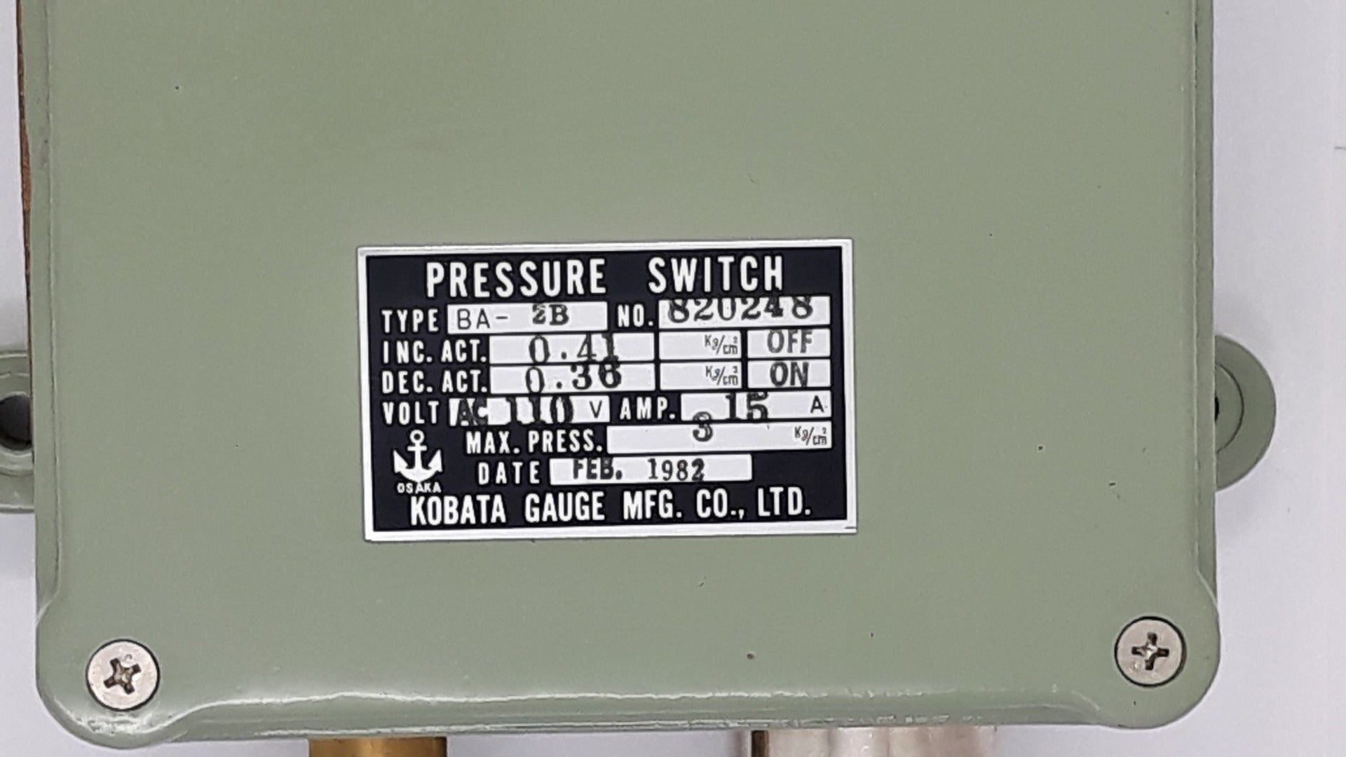 Kobata ba-2b pressure switch 110v 15a