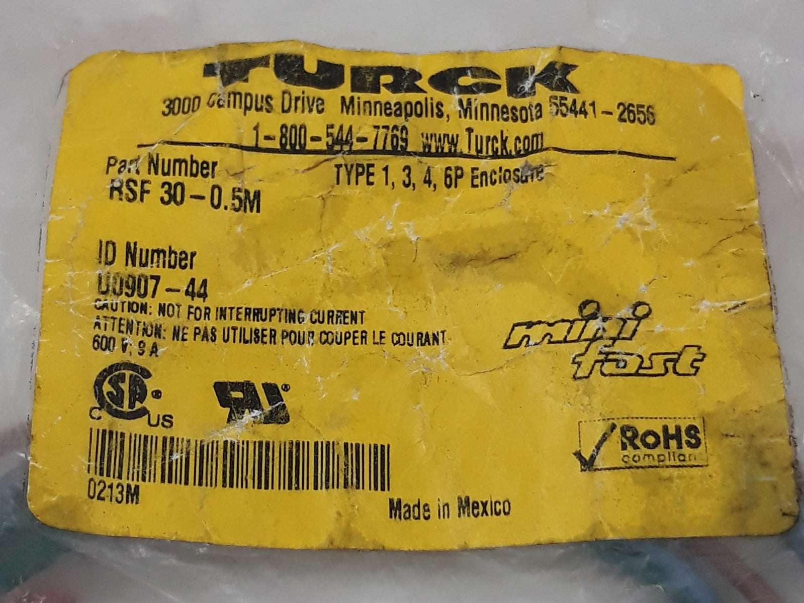 Lot Of 2X Turck Rsf 30-0.5M Minifast Receptacles