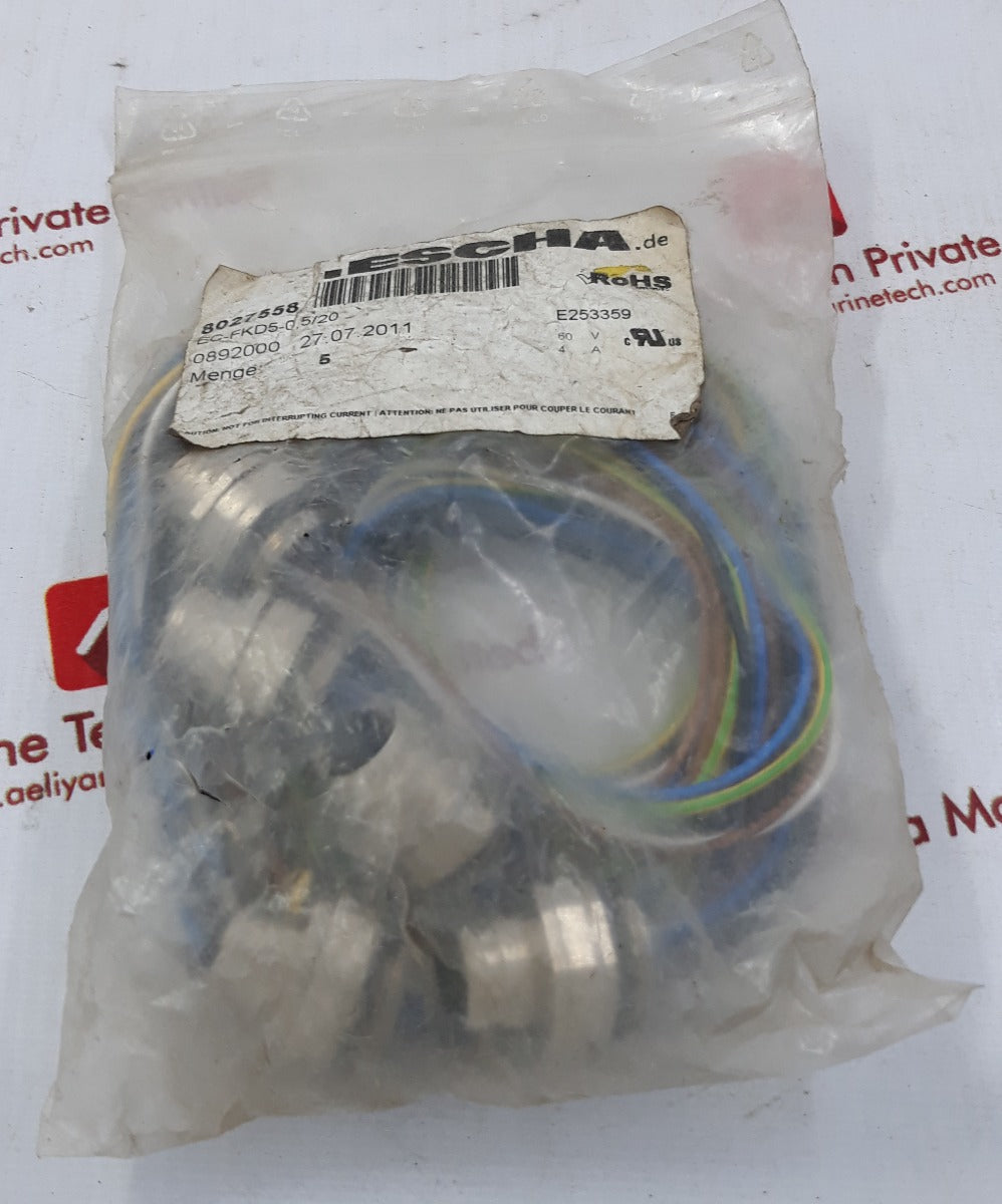 Lot Of 5X Escha 8027558 Ec-fkd5-0,5/20 Round Male Flange Connector