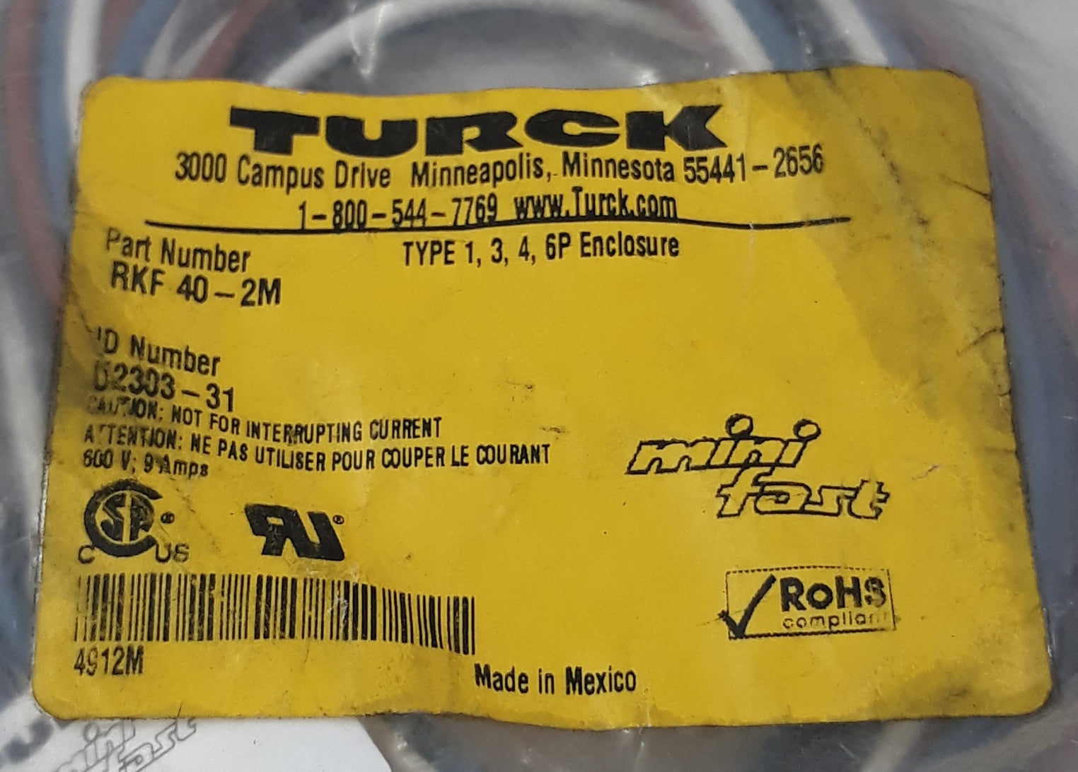 Turck Rkf 40-2M Cordset