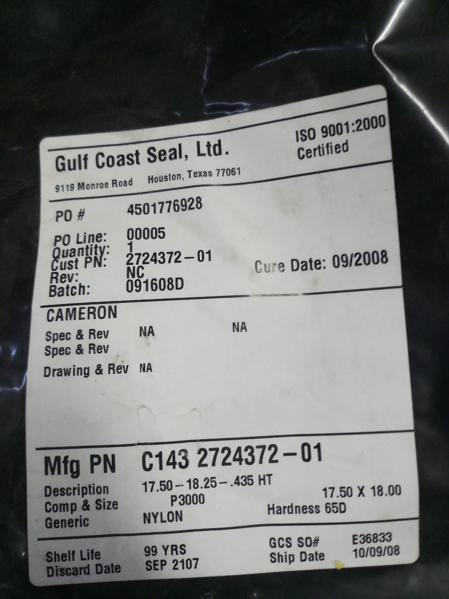 Gulf Coast C143 2724372-01 Seal Bonnet