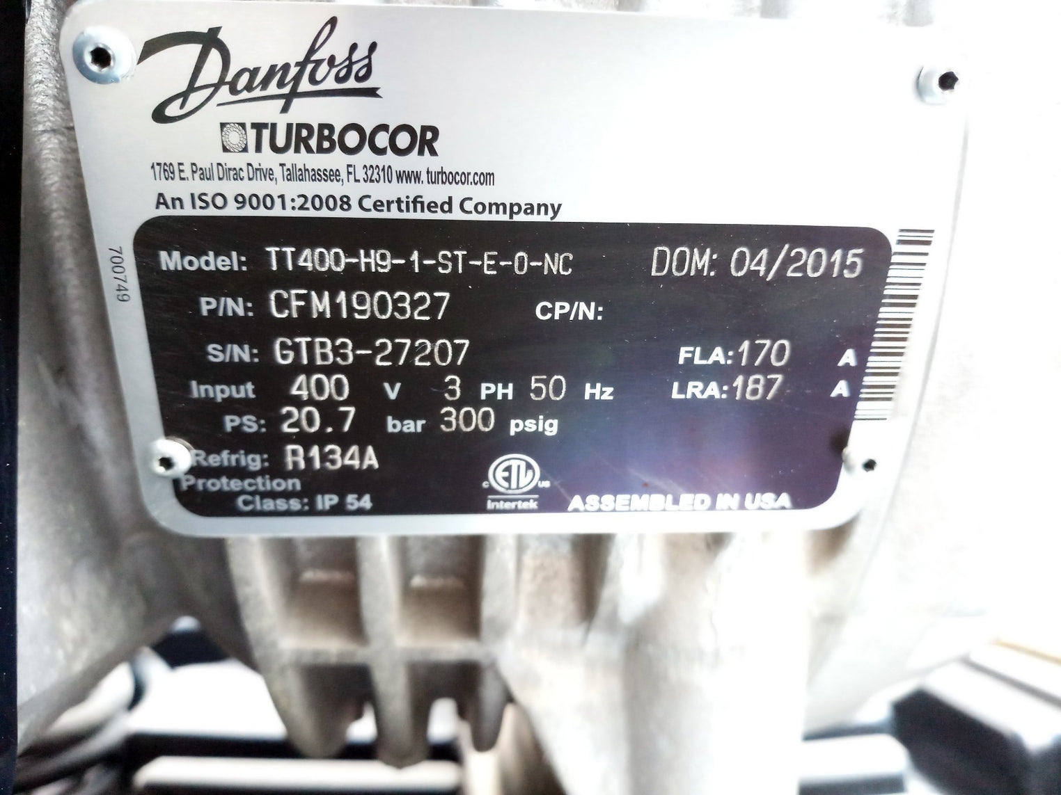 Danfoss Turbocor Compressor TT400-H9-1-ST-E-0-NC CFM190327 TT400H1STEONC