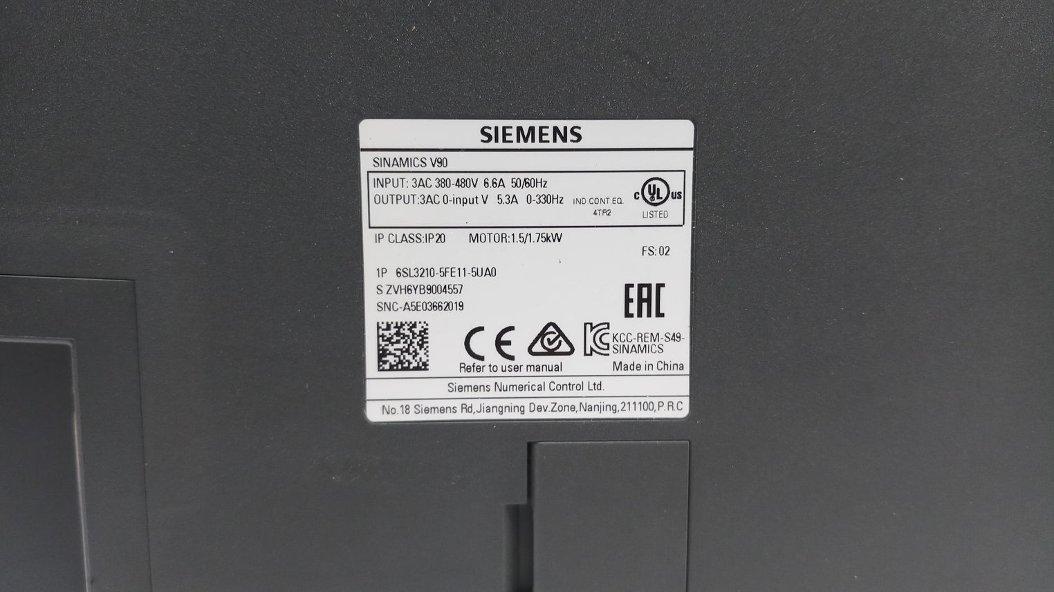 Siemens Sinamics V90 6Sl3210-5Fe11-5Ua0 Servo Drive