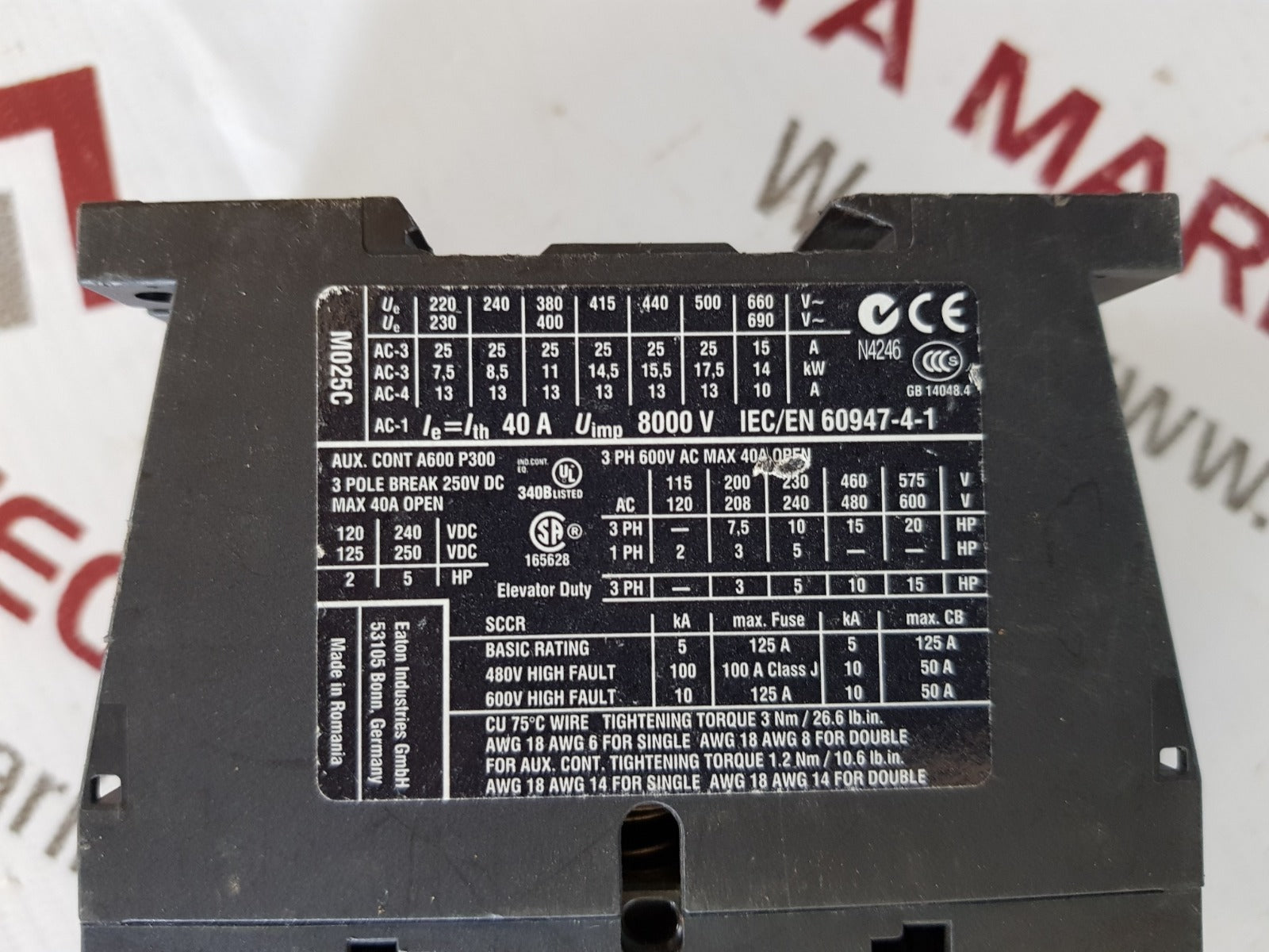 Moeller dilm25-10 contactor 24-27vdc