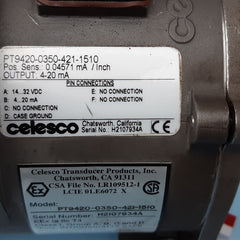 Celesco Pt9420-0350-421-1510 Transducer Spool Cable Actuated Sensor 4-20 Ma