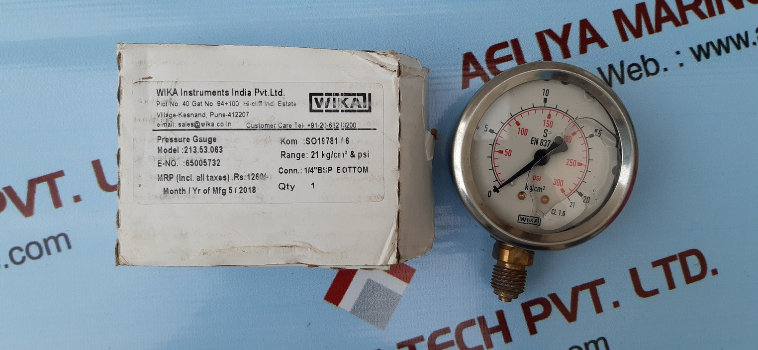 Wika 213.53.063 pressure gauge 0 to 21 kg/cm2 & psi