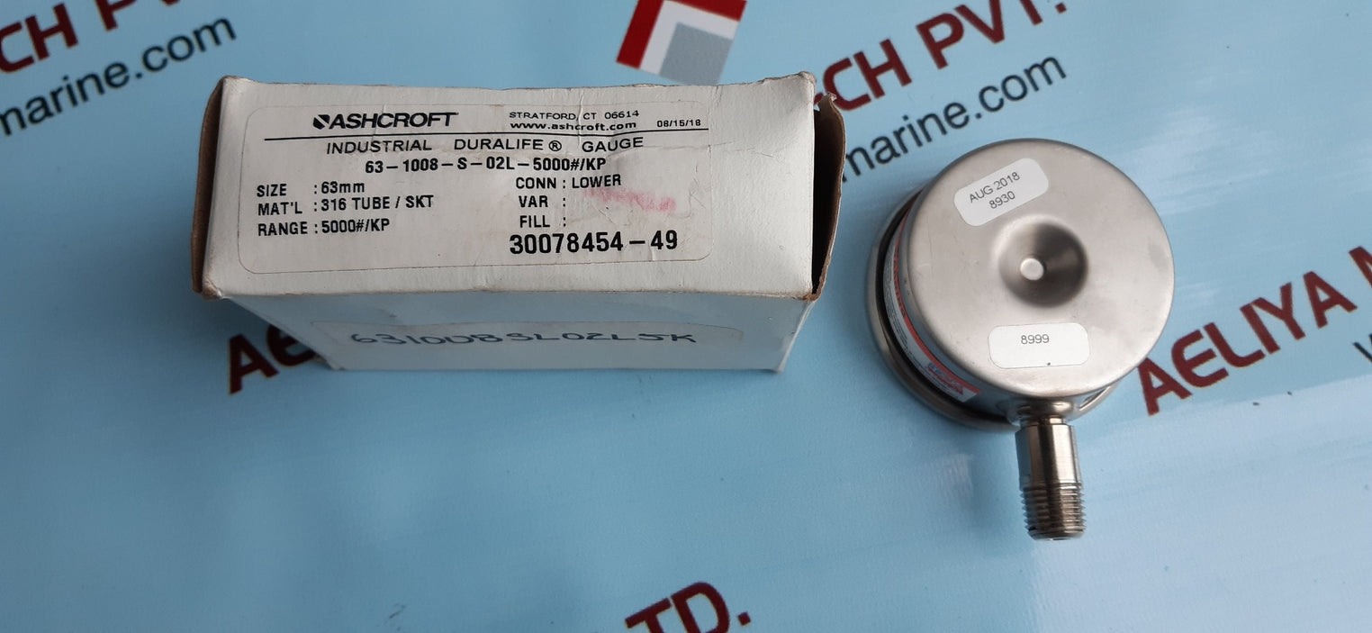 Ashcroft 63-1008-s-02l-5000# industrial duralife gauge 0 to 5000 psi