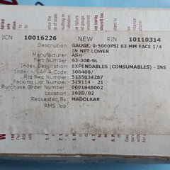 Ashcroft 63-1008-s-02l-5000# industrial duralife gauge 0 to 5000 psi