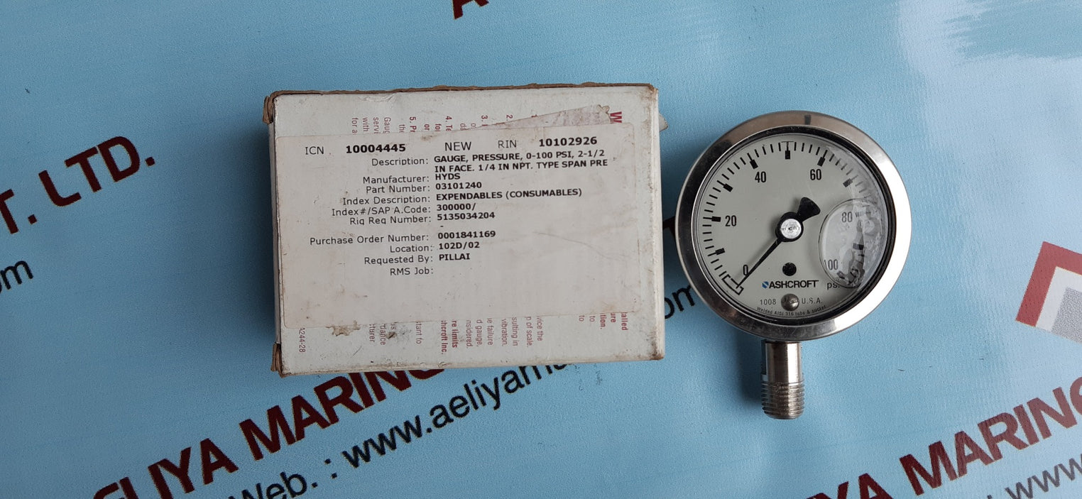 Ashcroft 63-1008-sl-02l-100# industrial duralife gauge