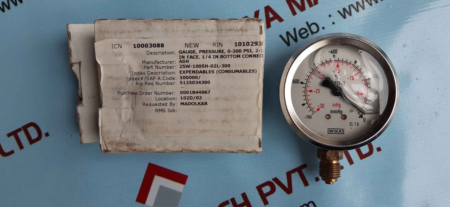 Wika 213.53.063 pressure gauge rnge -760 mmhg & inhg