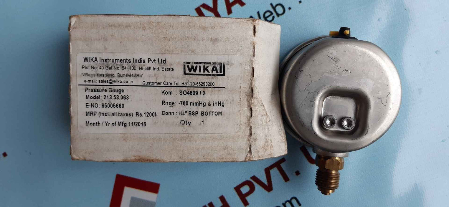 Wika 213.53.063 pressure gauge rnge -760 mmhg & inhg